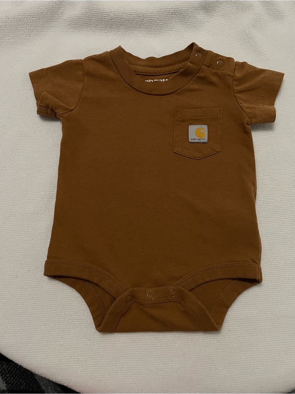 Carhartt Brown 3Months Short Sleeve Pocket Bodysuit Logo 100% Cotton TK5004